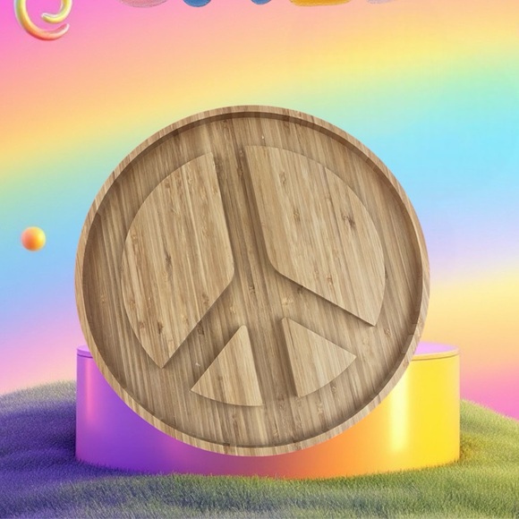 NATURAL LIFE Hippie Boho Bamboo Wood Charcuterie Serving Board Peace Sign NWT - Picture 5 of 16